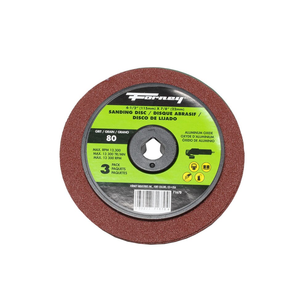Forney 71669 Sanding Disc, 4-1/2 In Dia, 7/8 In Arbor, Coated, 50 Grit, Coarse, Aluminum Oxide Abrasive