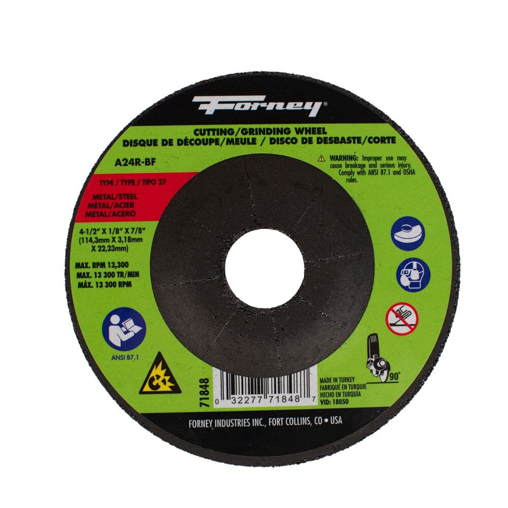 Cut-Off Wheel, Metal, Type 27 (Depressed Center), 4-1/2 in x 1/8 in x 7 ...