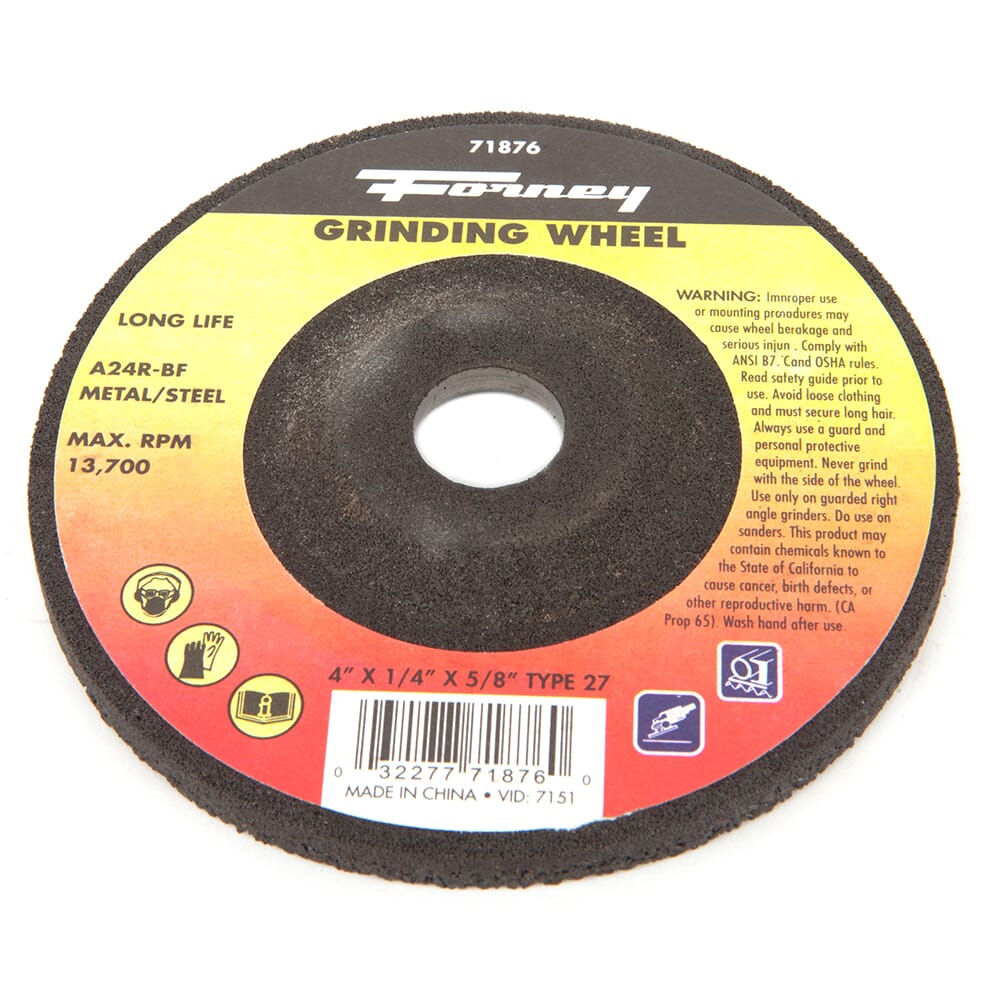 Grinding Wheel, Metal, Type 27 (Depressed Center), 4 in x 1/4 in x 5/8 in